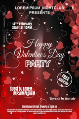 Wall Mural - Vector Happy Valentine's Day night party poster on the gradient dark red background with hearts.