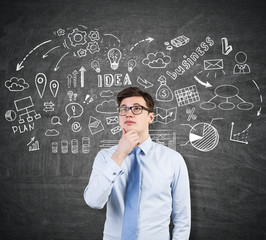 Poster - Young man with glasses and business idea sketch