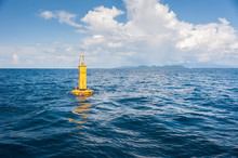 Yellow Sea Buoy In Blue Sea At Andaman Sea, Thailand