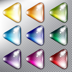 Wall Mural - Abstract vector web buttons set of 9. Isolated with realistic, transparent glass shine and shadow on the light background. Vector illustration. Eps10.