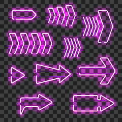 Wall Mural - set of glowing blue purple arrows
