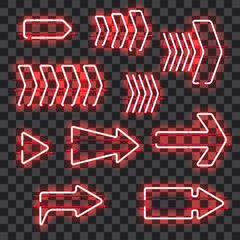Wall Mural - set of glowing red neon arrows