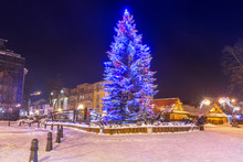 Beautiful Christmas Tree At Krupowki Street In Zakopane, Poland