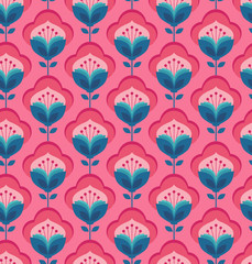 Poster - seamless geometric retro pattern with flowers