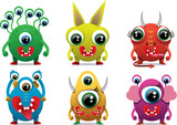 Fototapeta  - Cute sweet monster color character funny design element