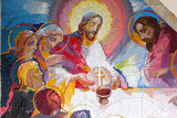 Fototapeta  - MEDJUGORJE, BOSNIA AND HERZEGOVINA, 2016/6/5. Mosaic of the institution of the Eucharist at the last supper by Jesus Christ as the fifth Luminous mystery.