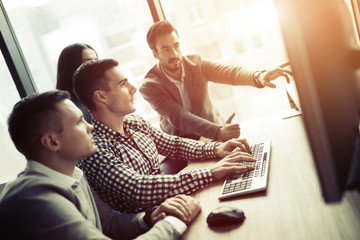 Group of business people and software developers working
