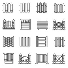 Wall Mural - fence icons set. the construction for the protection of the territory, thin line design. fence made 