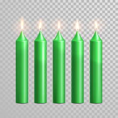 Wall Mural - Celebration candle set of green vector candles