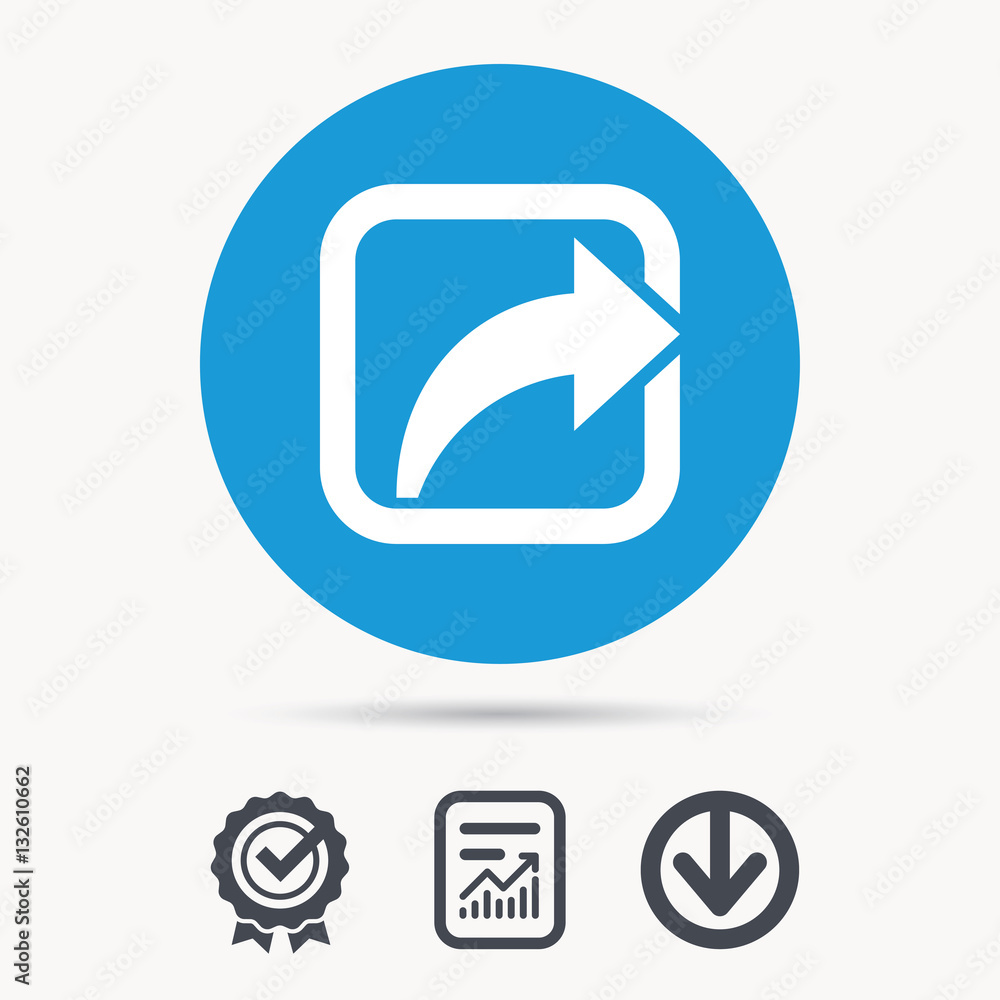 Share icon. Send social media information symbol. Achievement check ...