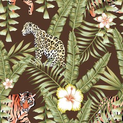 tropical leaves pattern tiger panther brown background