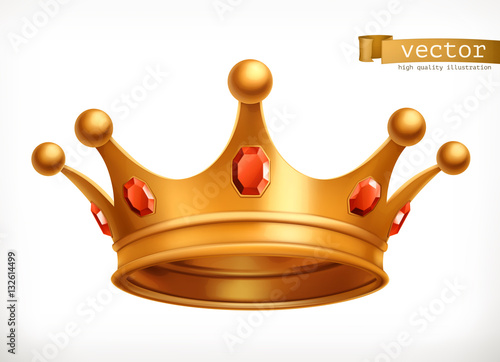 Gold crown of the king 3d vector icon