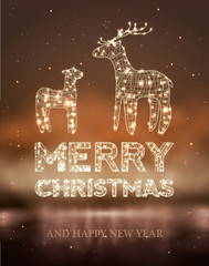 Wall Mural - Christmas card with Magic Deer and lights.