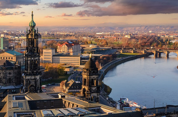 Wall Mural - Panorama of the Dresden city skyline at sunset  in Germany