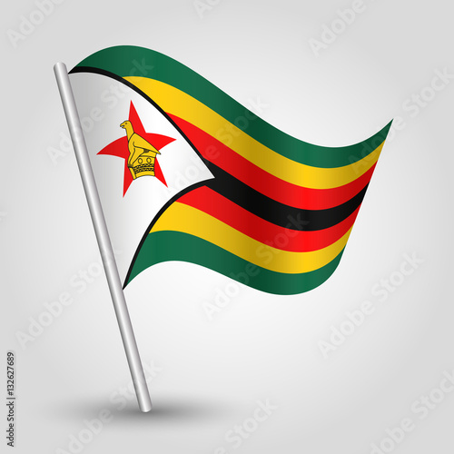 vector waving simple triangle zimbabwean flag on slanted silver pole