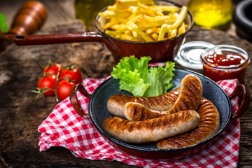 Poster - Grilled sausage with french fries