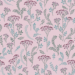 Naklejka na meble Floral tile pattern. Leaves, berries and flowers. Nature Herb Doodle background