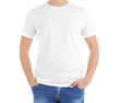© Africa Studio - Handsome young man in blank t-shirt on white background, close up