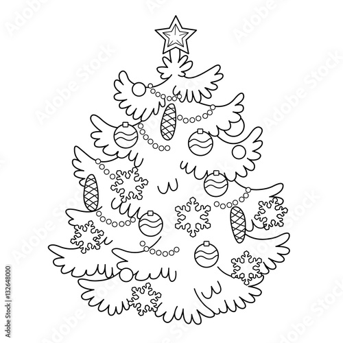 Coloring Page Outline Of Cartoon Christmas Tree With Ornaments