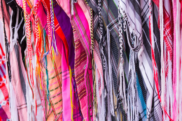 Colorful Thai silks in a market in Bangkok, Thailand