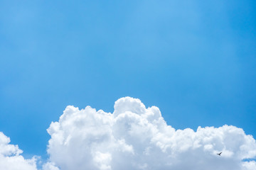 Wall Mural - looking up at big white cloud and light ray behind cloud with bl