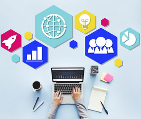 Wall Mural - global business strategy planning icon concept
