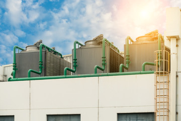 Cooling tower on the roof floor, Cooling system.