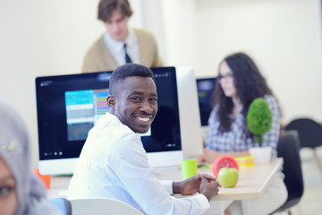 Ethnic business people, entrepreneurs working together using a c