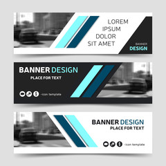 Wall Mural - Blue trendy horizontal business banner templates. Vector corporate identity design, modern technology background layout, eps10