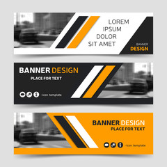 Wall Mural - Yellow horizontal business banner templates. Vector corporate identity design, modern technology background layout, eps10