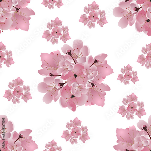 Japanese Cherry Set Of Bouquets Of Pink Cherry Blossom Isolated