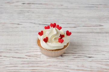 Cupcake decorated with hearts