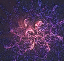 Fractal In The Form Of A Strange World Made Up Of Bubbles And Flourishes In Pink And Violet Colors. Computer Generated Graphics.