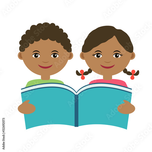 Multicultural Kids Reading Clipart - canvas-depot