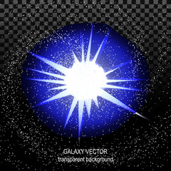 Wall Mural - Star with rays white blue in space cosmos isolated on black  