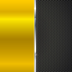 Poster - Background of polished red metal and black metal mesh with polished metal strip. Technological background for garages, auto shops and just creativity