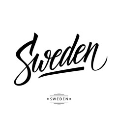 Sticker - Handwritten word Sweden. Hand drawn lettering. Calligraphic element for your design. Vector illustration.