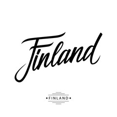 Sticker - Handwritten word Finland. Hand drawn lettering. Calligraphic element for your design. Vector illustration.