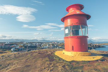 Poster - Red Lighthouse above Stykkisholmur, Iceland