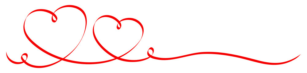 Sticker - 2 Red Calligraphy Hearts Ribbon Banner