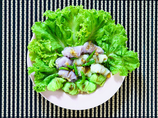 Thai dessert Steamed rice skin dumplings, top view