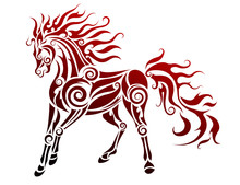 Flaming Horse. Tribal Vector Illustration
