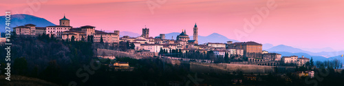 Bergamo Alta old town colored af sunset's lights - Lombardy Italy Принти на полотні
