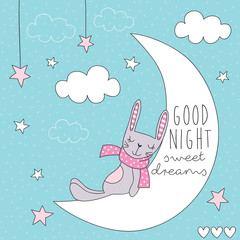 cute bunny on the moon vector illustration