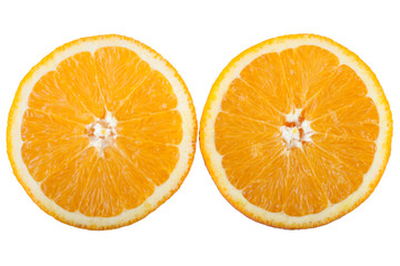 Two halves of orange isolated on white background