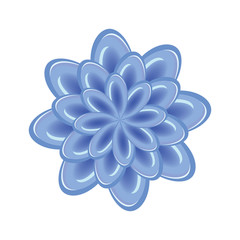 flower icon. unusual glass chrysanthemum. floral astract composition. blue three dimensional sign on