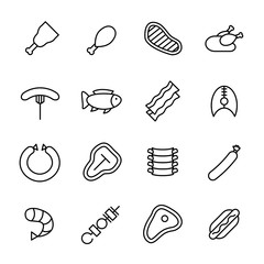 Poster - Set of meat icons in modern thin line style.