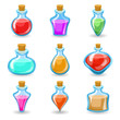 magic beverages potions poisons icons set isolated cartoon design vector illustration