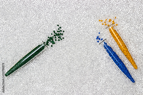 Polymeric dye. Colorant for plastics. Pigment in the granules. Stock