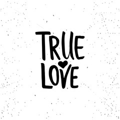 Wall Mural - True love - lettering Valentines Day calligraphy phrase isolated on the background. Fun brush ink typography for photo overlays, t-shirt print, flyer, poster design